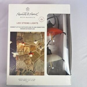 Hearth & Hand Magnolia LED String Lights 14ft 10ct Red Cream Metal Shades NEW